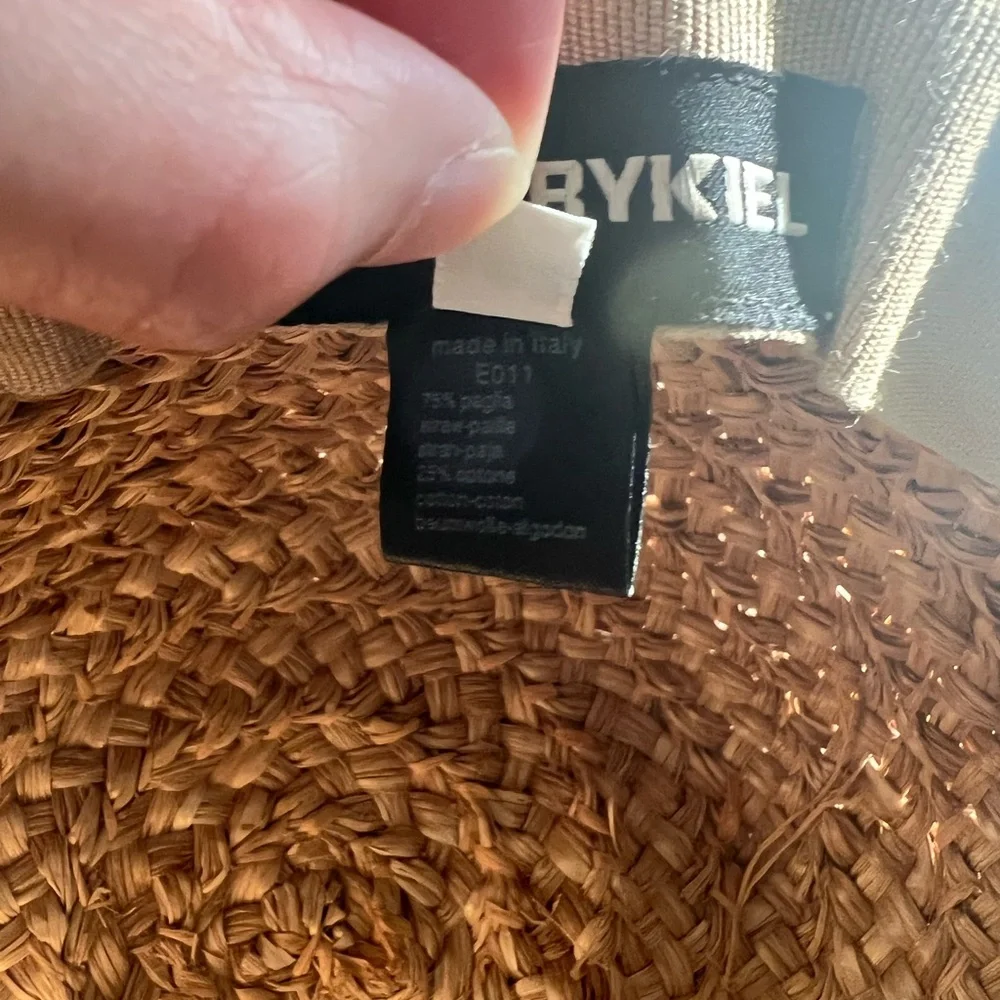 Sonia Rykiel straw hat with stripe bow *flaw* tan beige multicolor vintage y2k